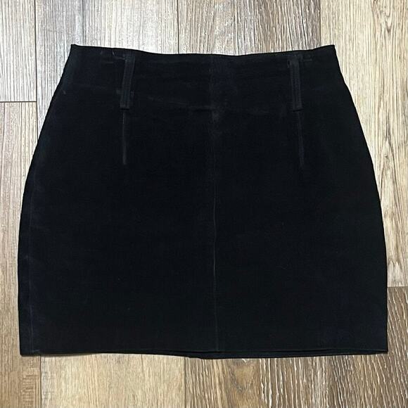 Vtg Express Compagnie Internationale Suede Leather Mini Skirt Black 5/6 Classic - Picture 1 of 7